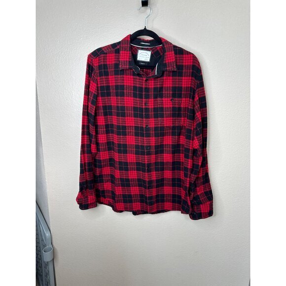 American Heritage Mens Red Flannel Large Plaid long sleeve button up collared‎ - Picture 1 of 7